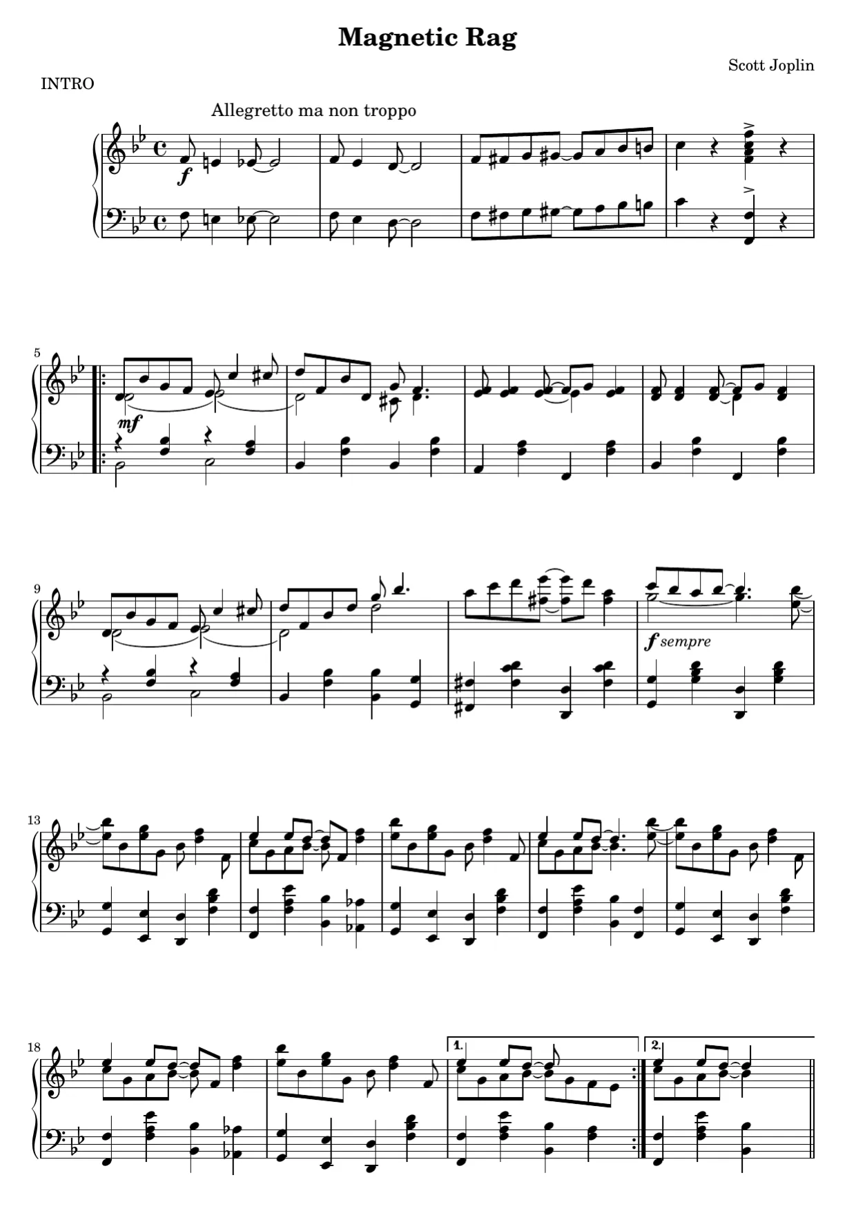 Sheet music page 1, Magnetic Rag - Advanced Version