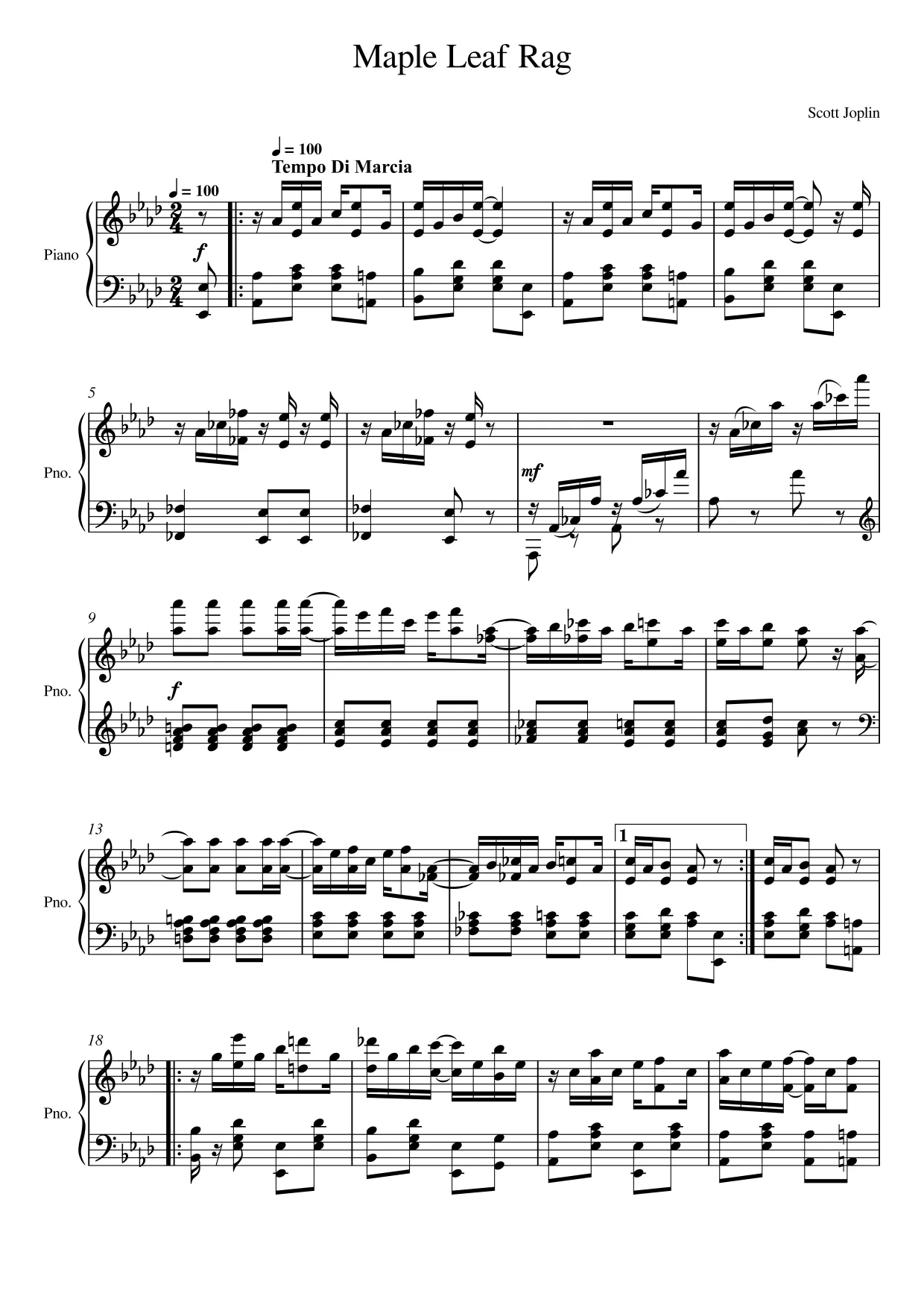 Sheet music page 1 Maple Leaf Rag - Advanced Version