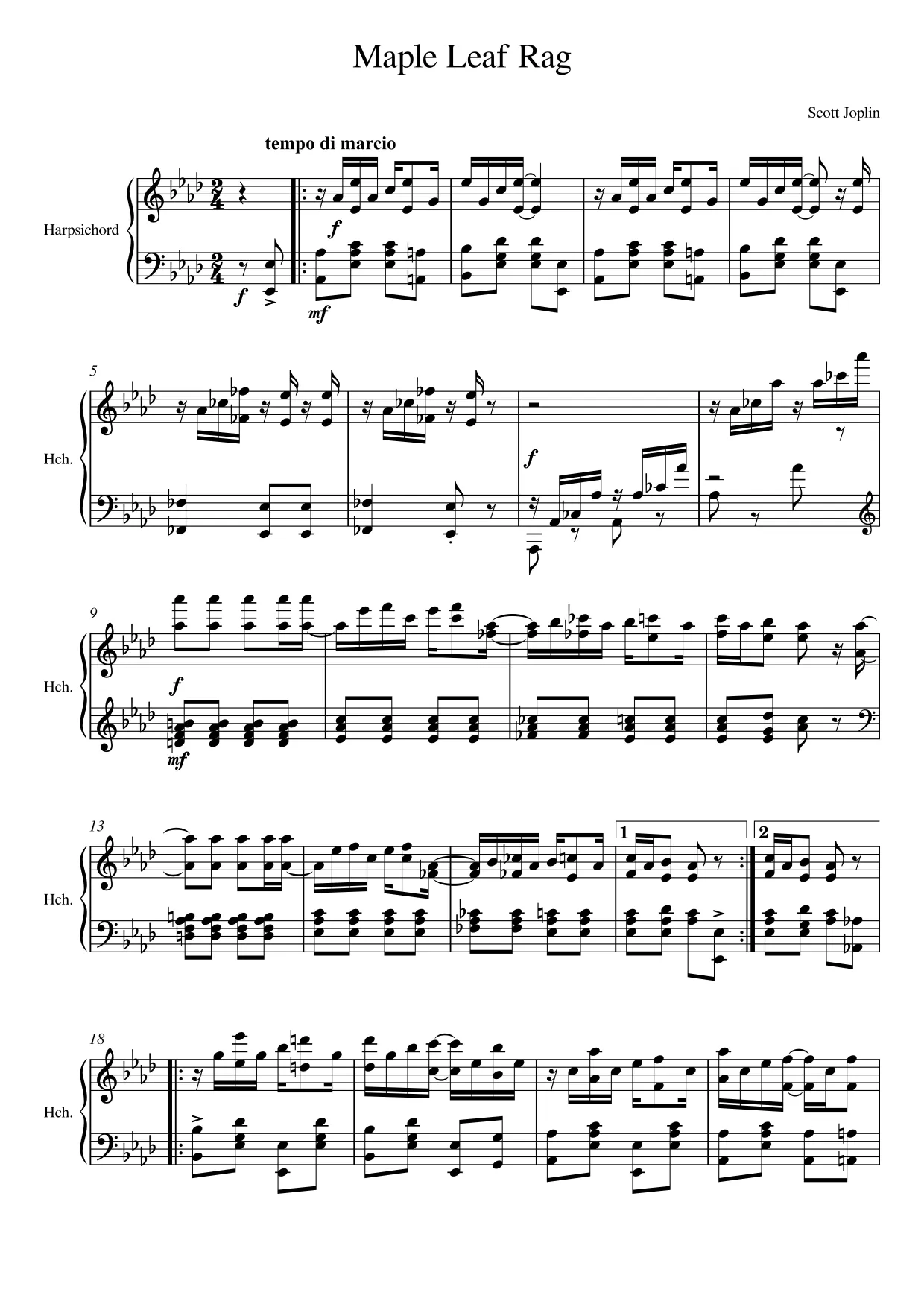 Sheet music page 1 Maple Leaf Rag - Beginner Version