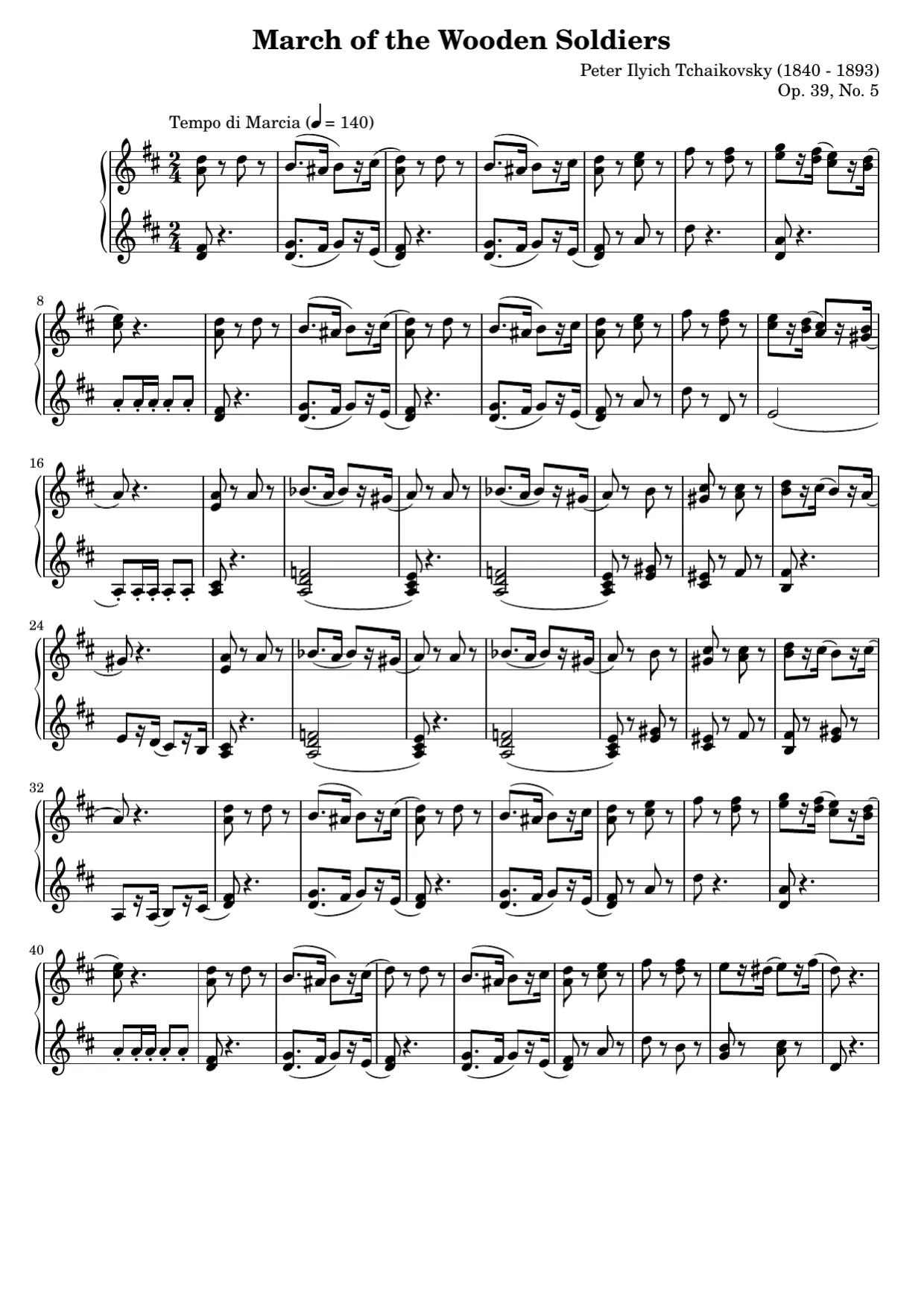 Sheet music page 1, March of the Wooden Soldiers (Op. 39 No. 5) - Beginner Version