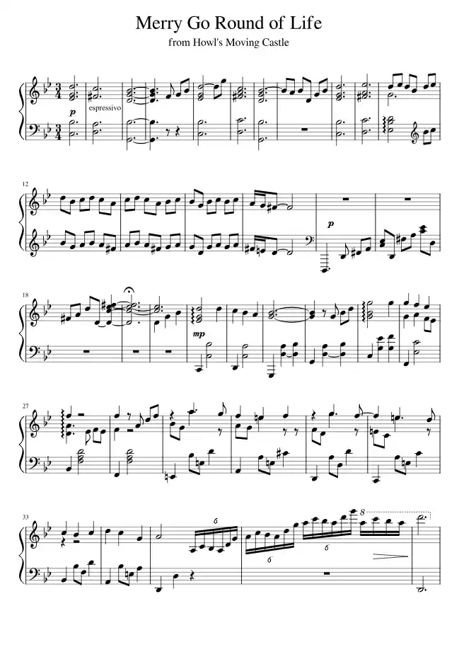 Sheet music page 1 Merry go round of life - Advanced Version