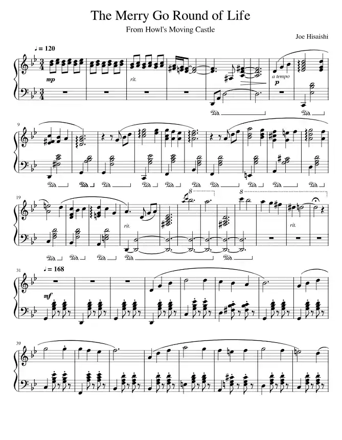Sheet music page 1 Merry go round of life - Intermediate Version