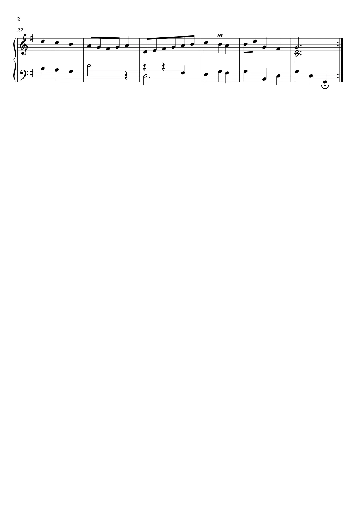 Sheet music page 2 Minuet in G major - Intermediate Version