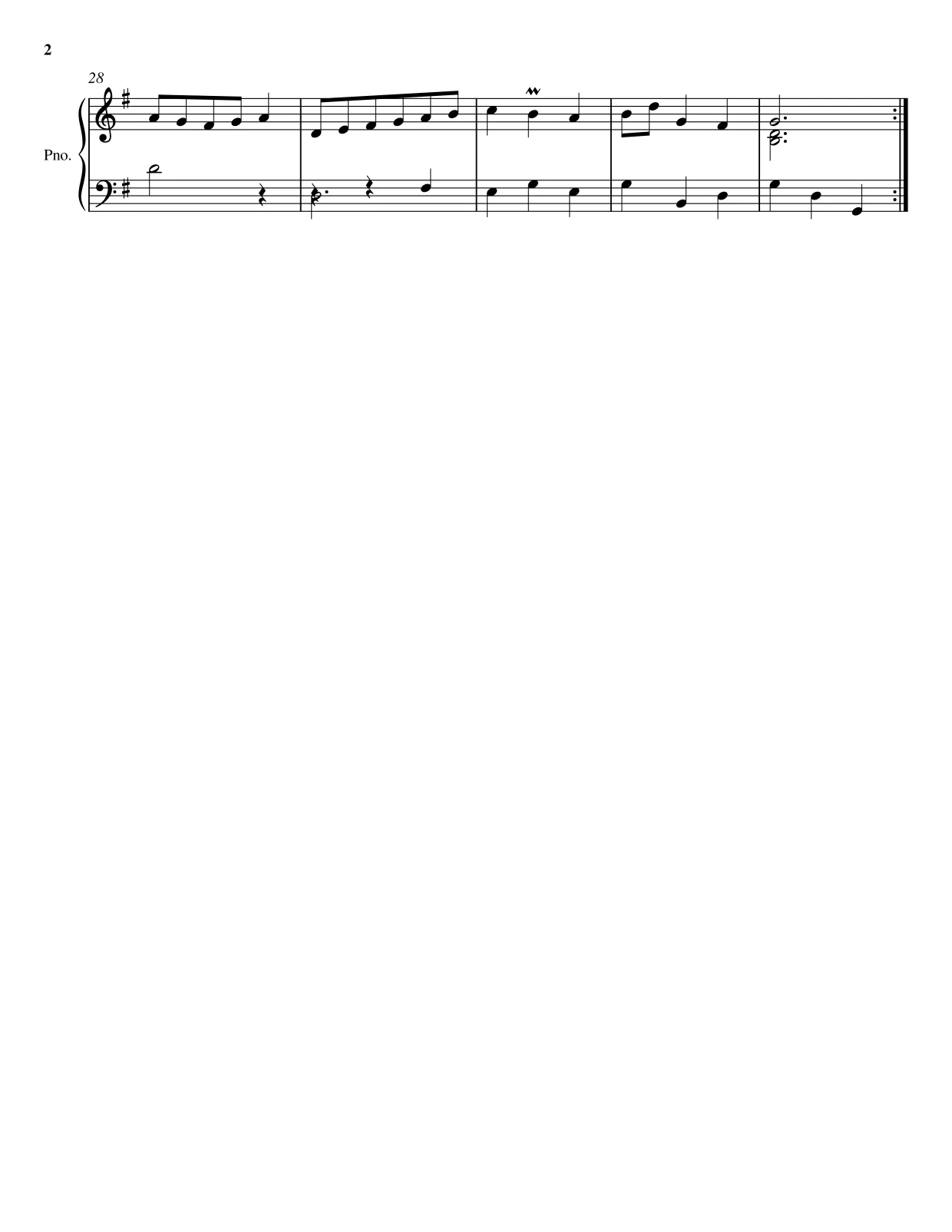 Sheet music page 2 Minuet in G minor, BWV Anh. 115 - Intermediate Version