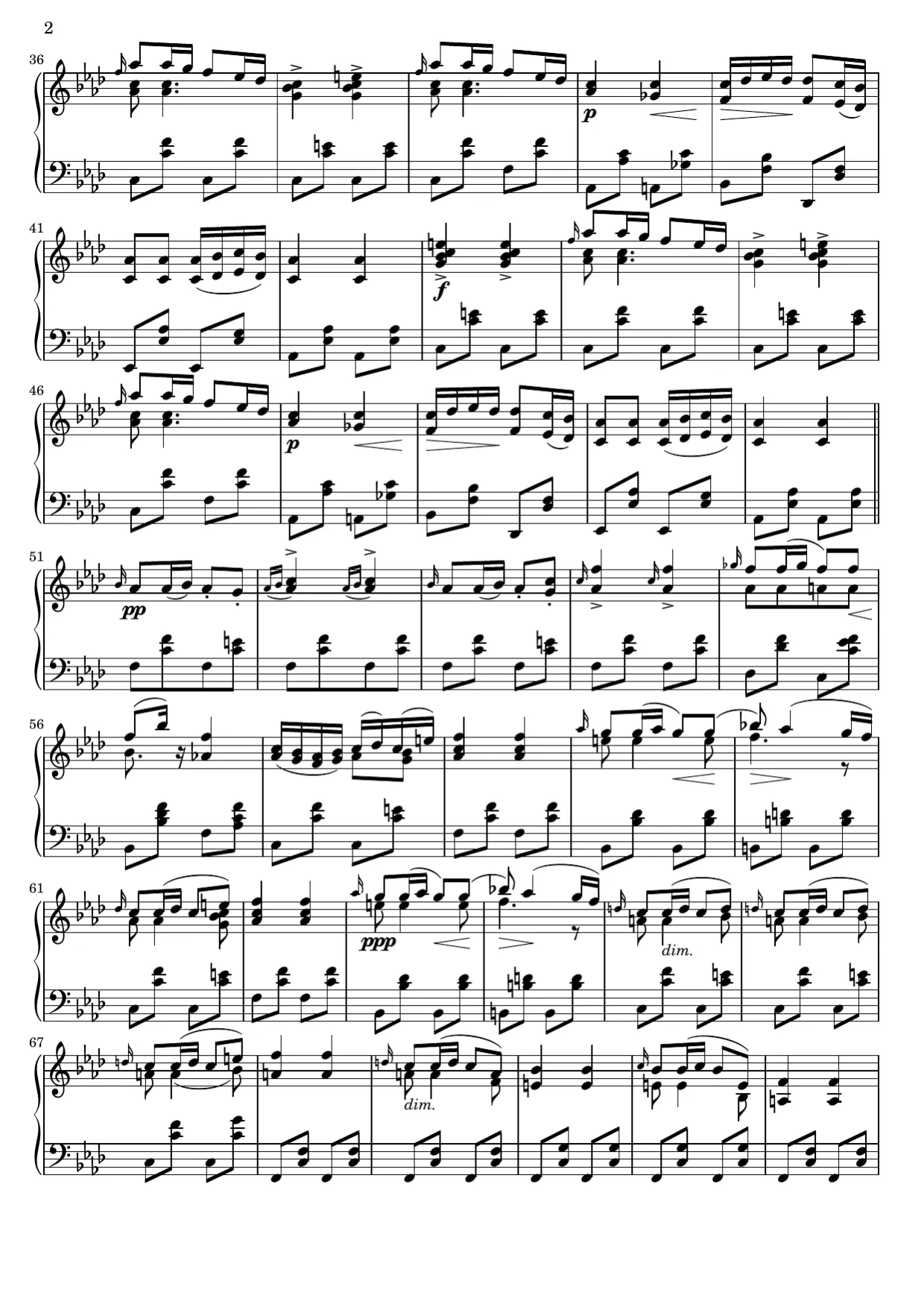 Sheet music page 2, Moment Musical No. 3 - Intermediate Version