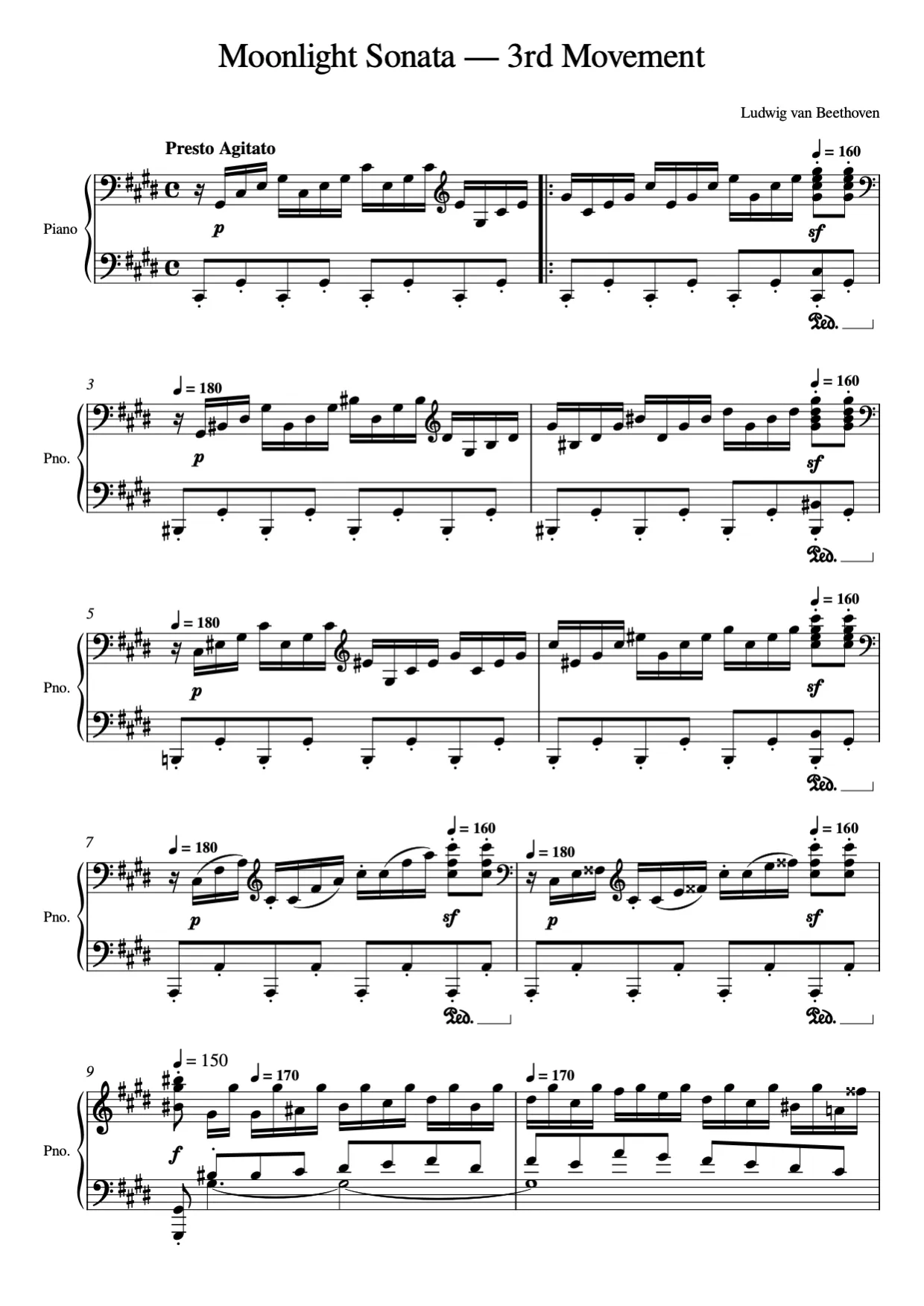 Sheet music page 1 Moonlight Sonata — 3rd Movement - Advanced Version