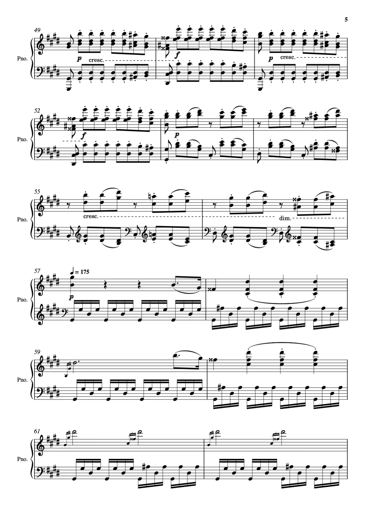 Sheet music page 5 Moonlight Sonata — 3rd Movement - Advanced Version