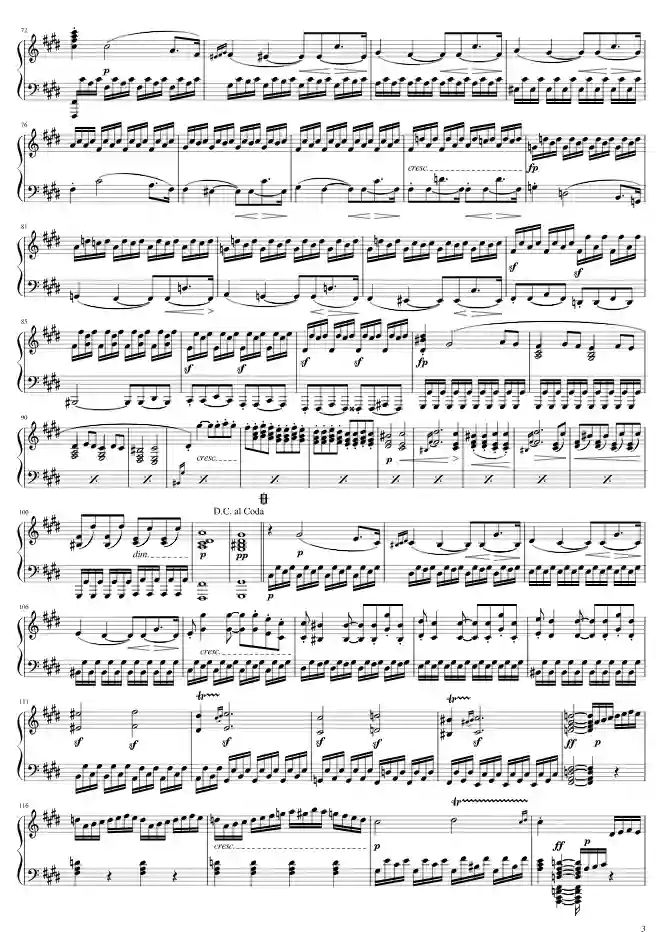Sheet music page 3 Moonlight Sonata (Piano Sonata No. 14, Op.27 No.2, in C-sharp minor) - Advanced Version