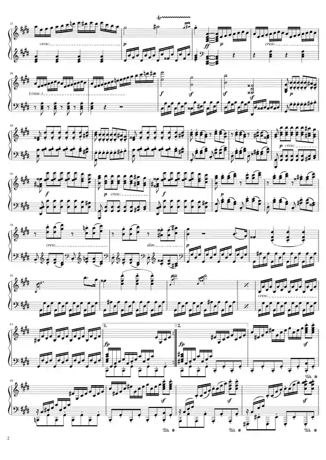 Sheet music page 2 Moonlight Sonata (Piano Sonata No. 14, Op.27 No.2, in C-sharp minor) - Advanced Version