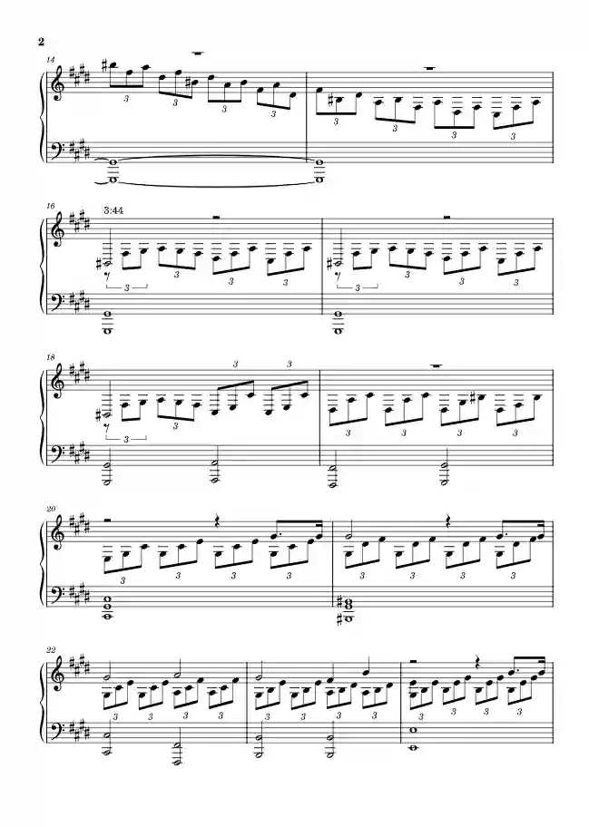 Sheet music page 2 Moonlight Sonata (Piano Sonata No. 14, Op.27 No.2, in C-sharp minor) - Beginner Version