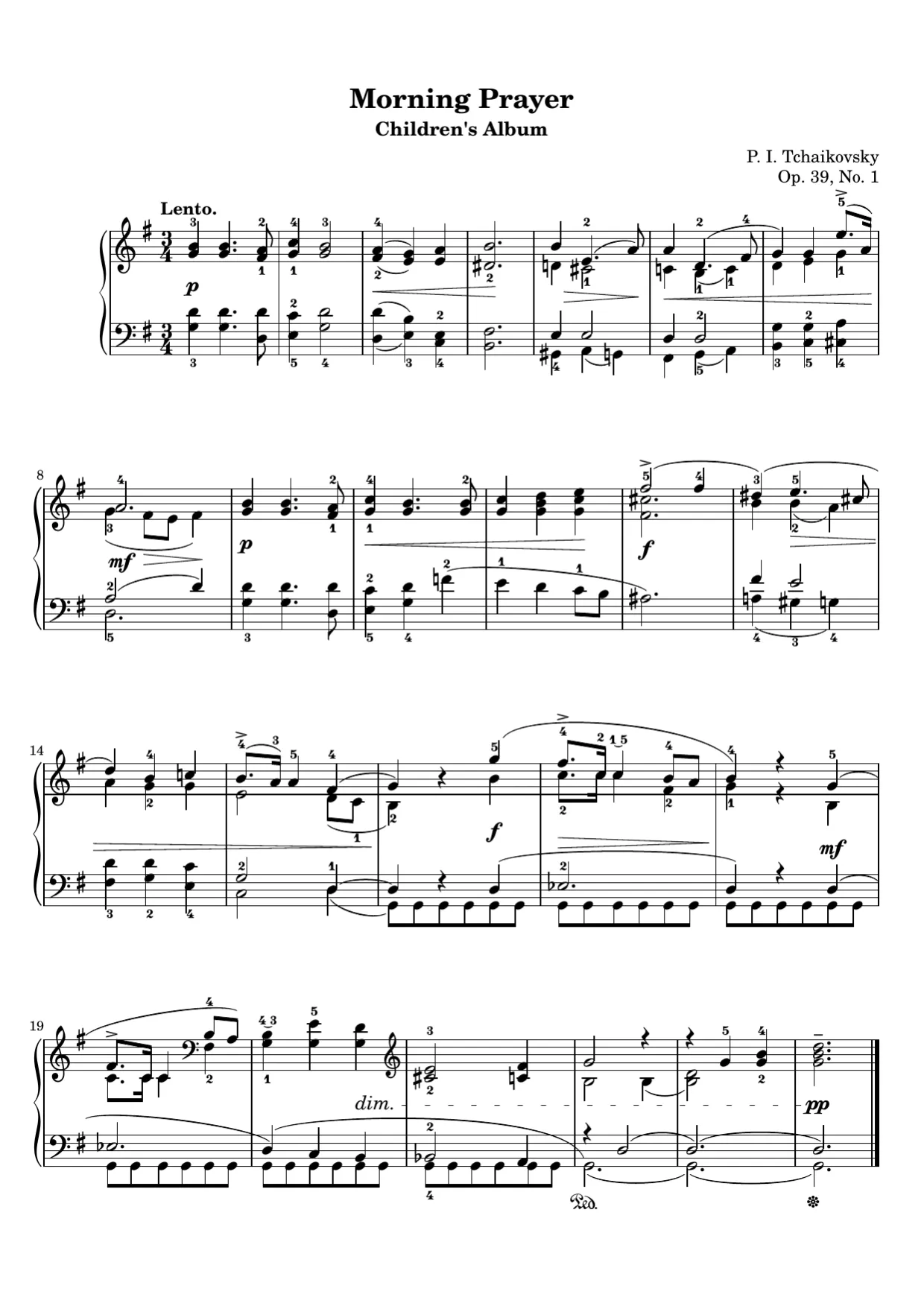 Sheet music page 1, Morning Prayer (Op. 39 No. 1) - Beginner Version