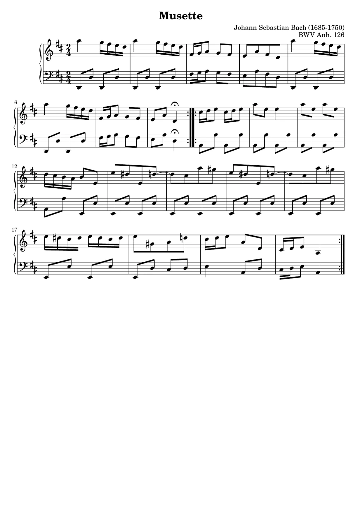 Sheet music page 1, Musette in D Major (BWV Anh. 126) - Beginner Version