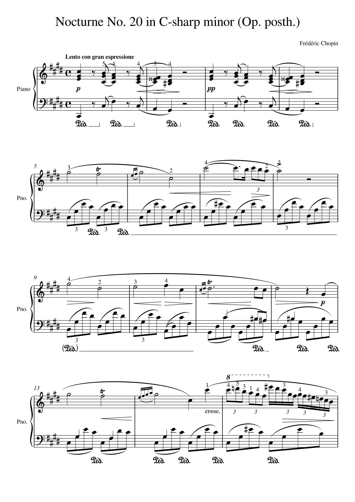 Sheet music page 1 Nocturne No. 20 in C-sharp minor - Advanced Version