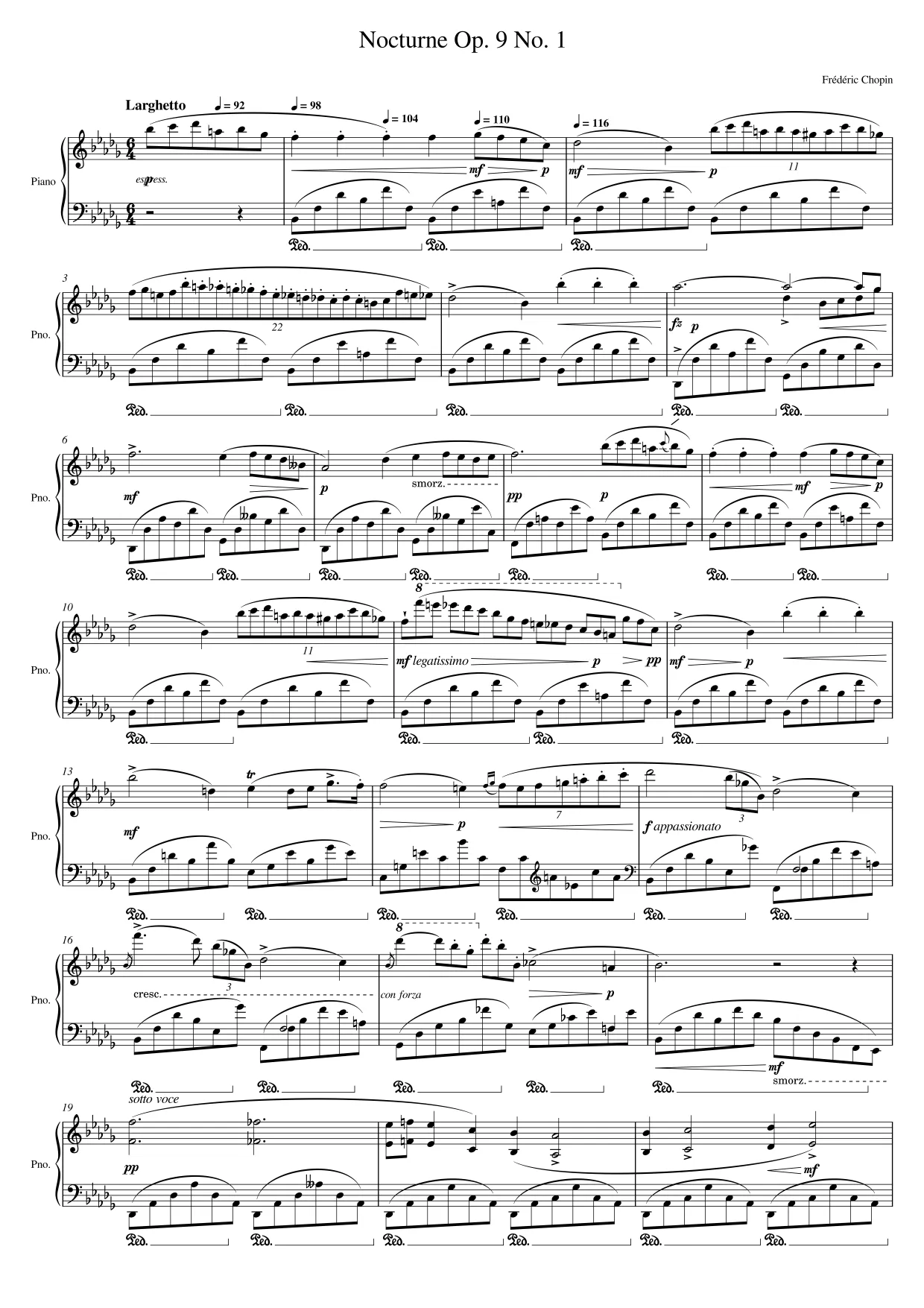 Sheet music page 1 Nocturne Op. 9 No. 1 - Advanced Version