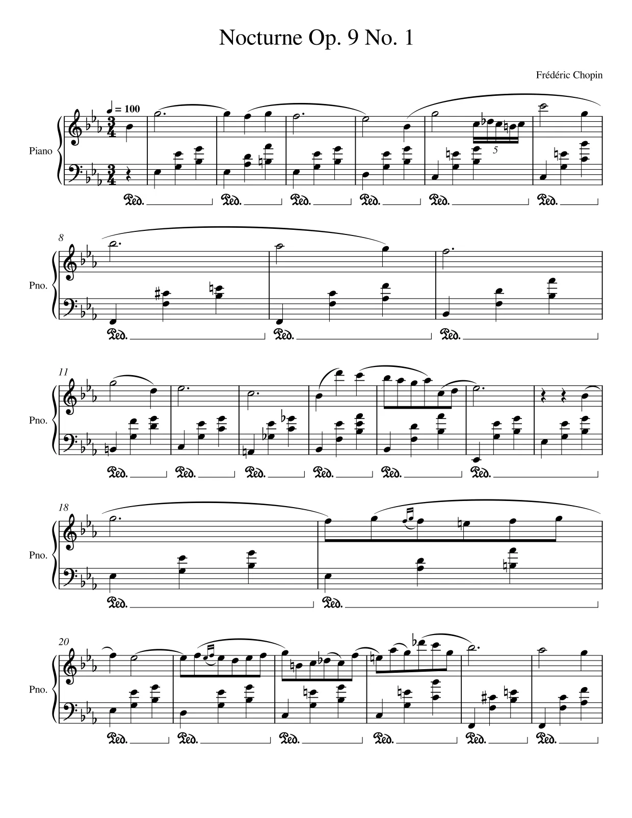 Sheet music page 1 Nocturne Op. 9 No. 1 - Intermediate Version