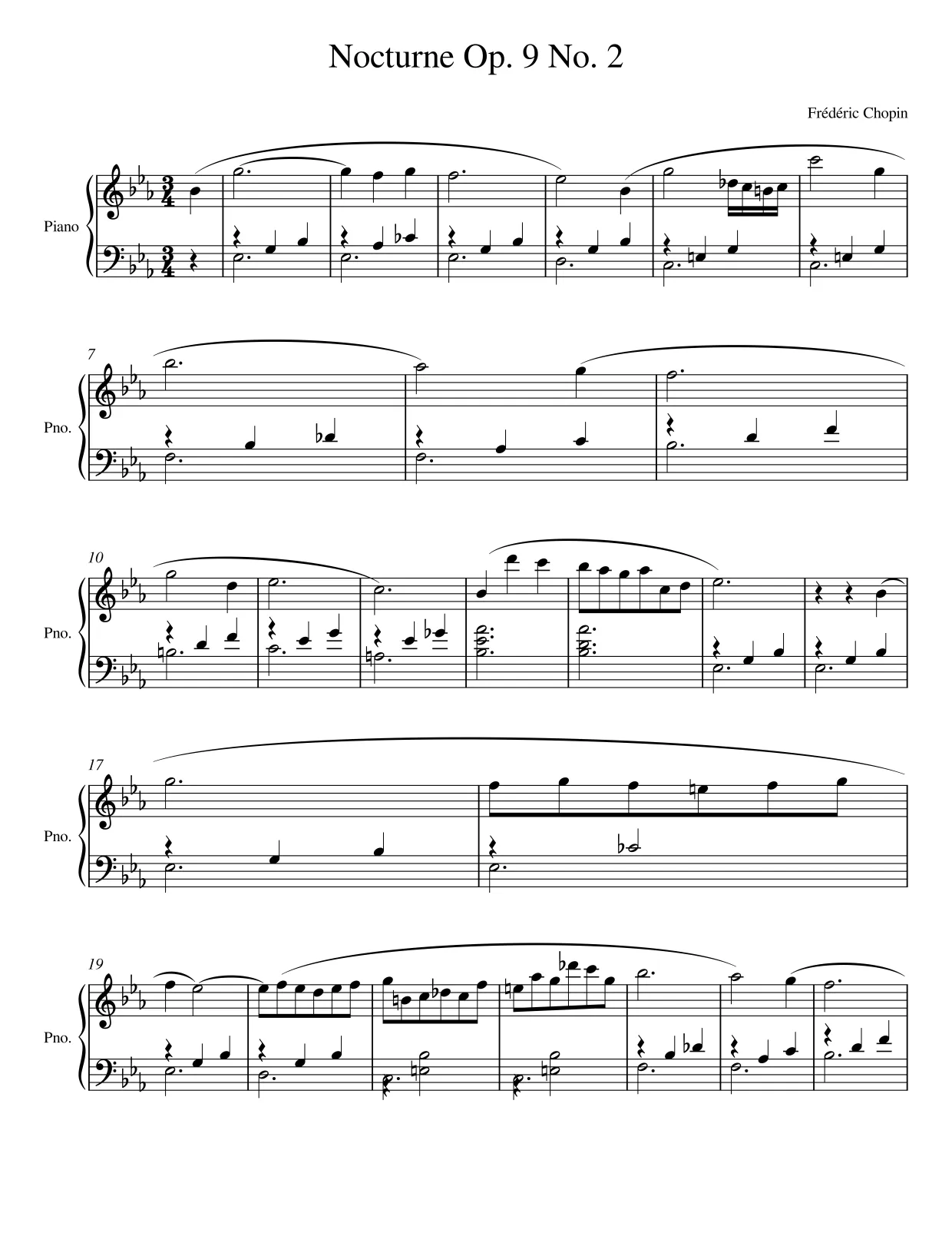 Sheet music page 1 Nocturne Op. 9 No. 2 - Beginner Version