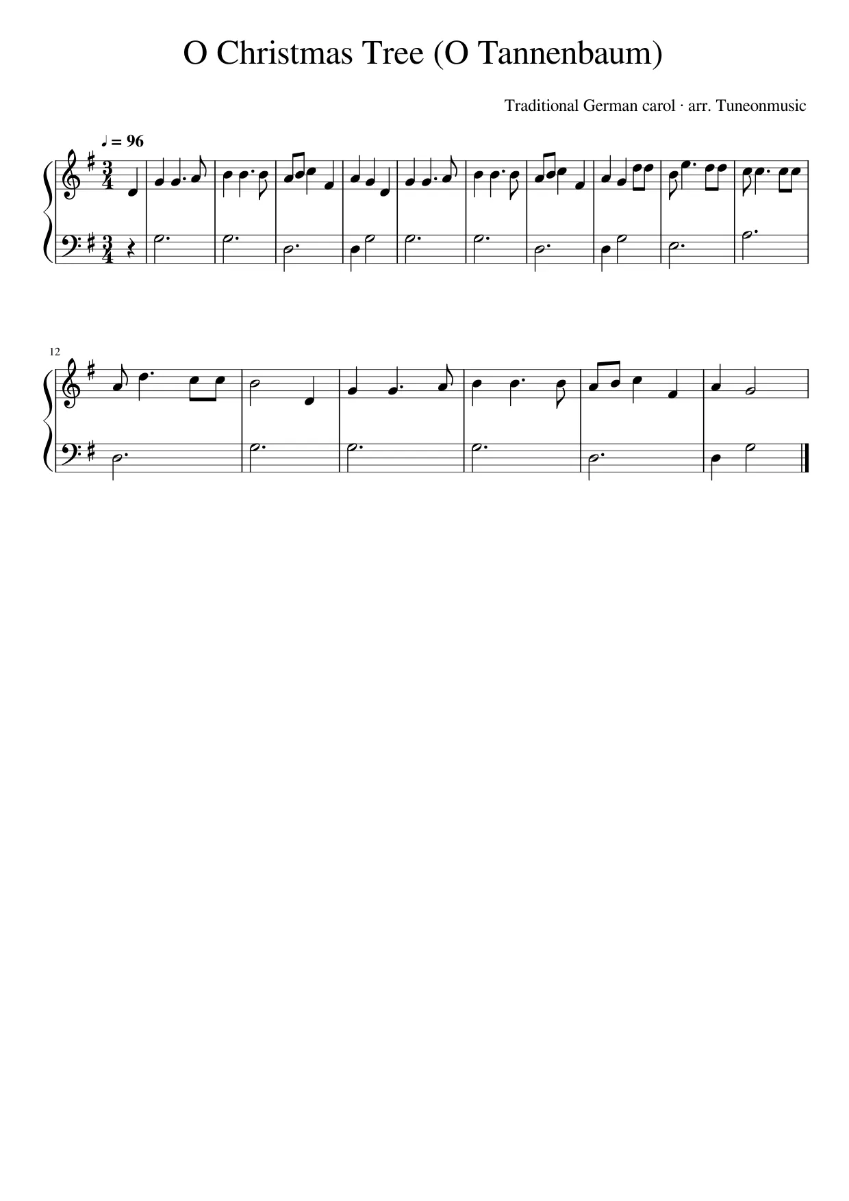 Sheet music page 1, O Christmas Tree (O Tannenbaum) - Beginner Version