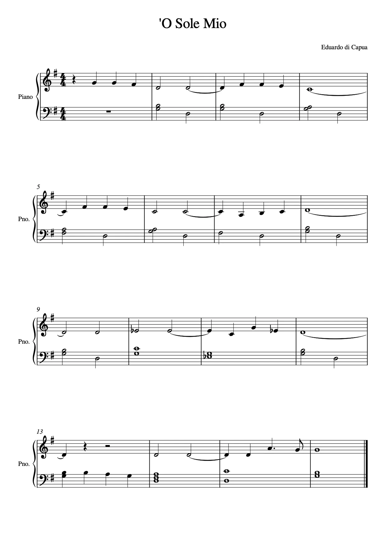 Sheet music page 1, 'O Sole Mio - Intermediate Version