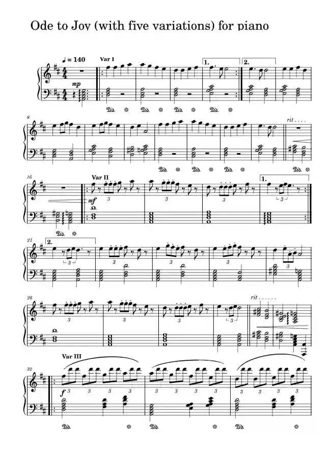 Sheet music page 1 Ode to Joy (Symphony No. 9, Op. 125 in D minor) - Advanced Version
