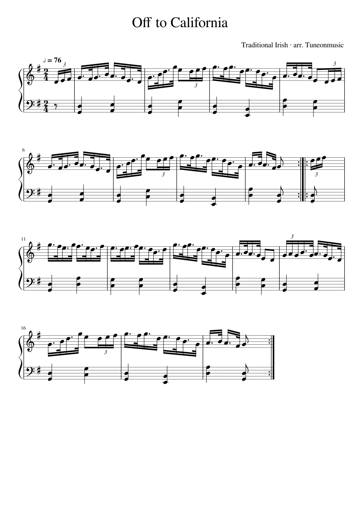 Sheet music page 1, Off to California - Intermediate Version