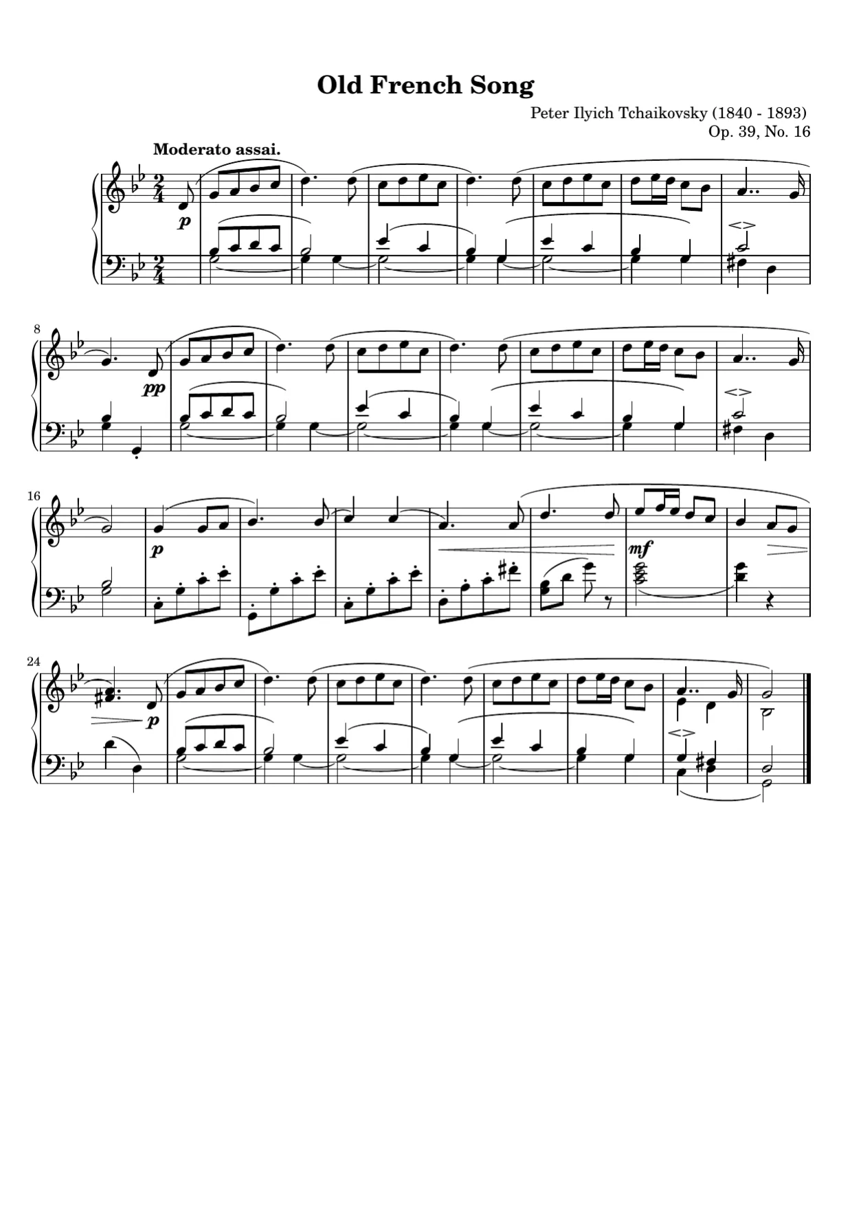 Sheet music page 1, Old French Song (Op. 39 No. 16) - Beginner Version