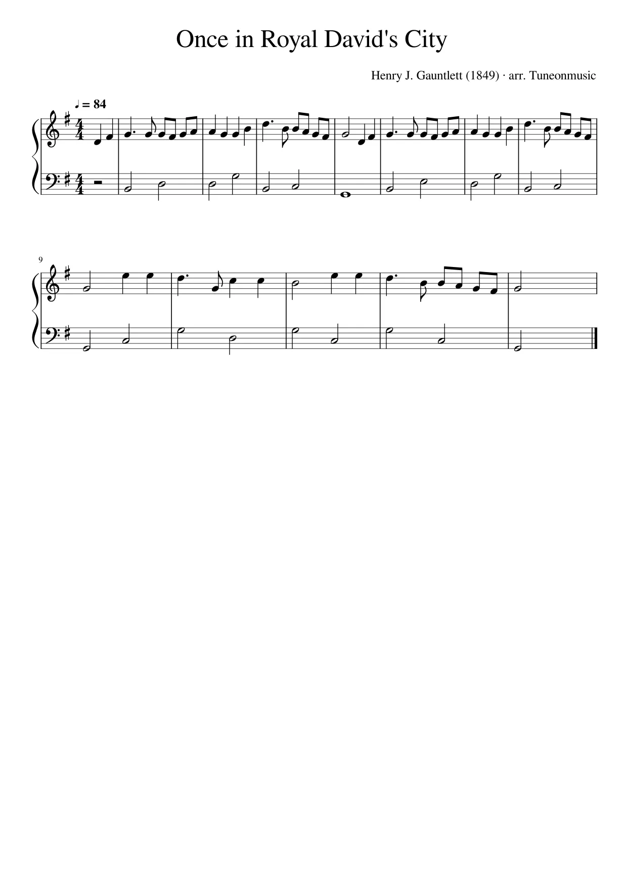 Sheet music page 1, Once in Royal David's City - Beginner Version