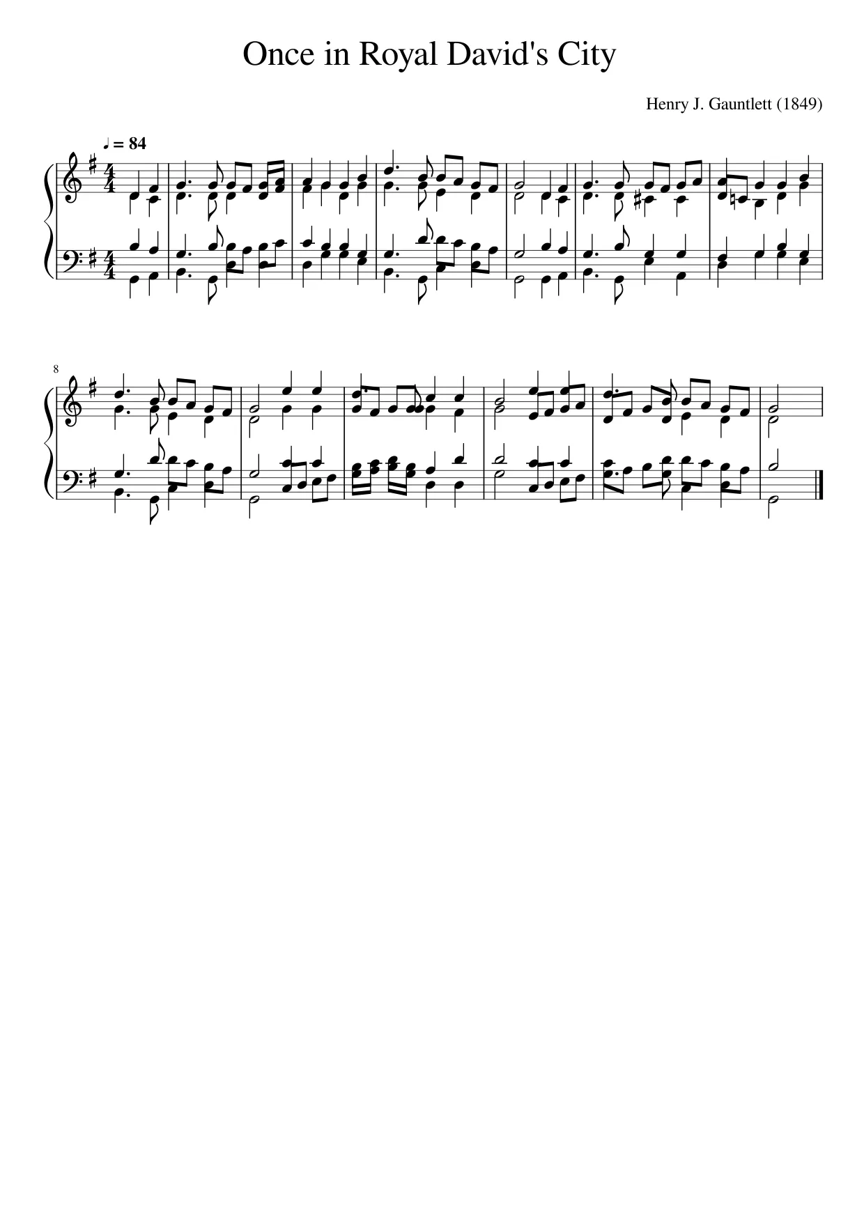Sheet music page 1, Once in Royal David's City - Intermediate Version