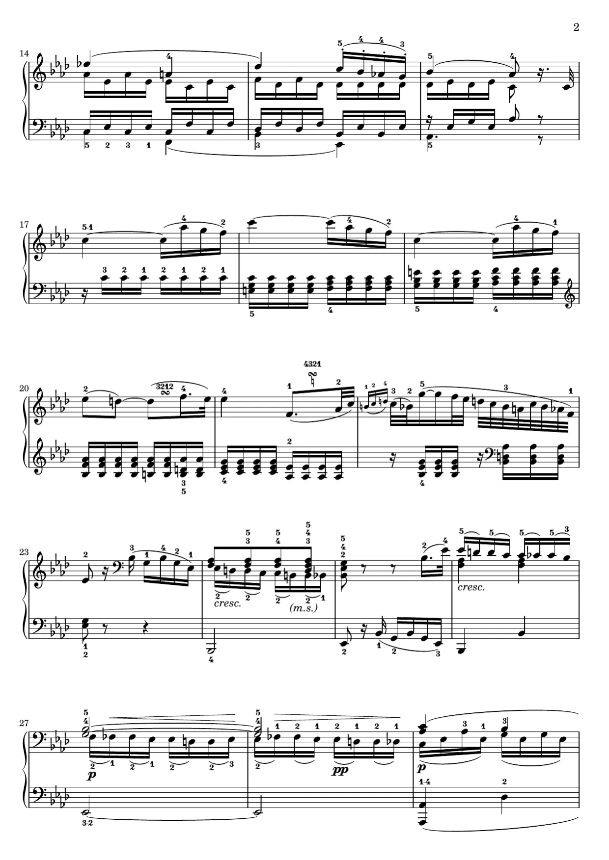 Sheet music page 2, Pathétique Sonata (2nd Movement) - Intermediate Version