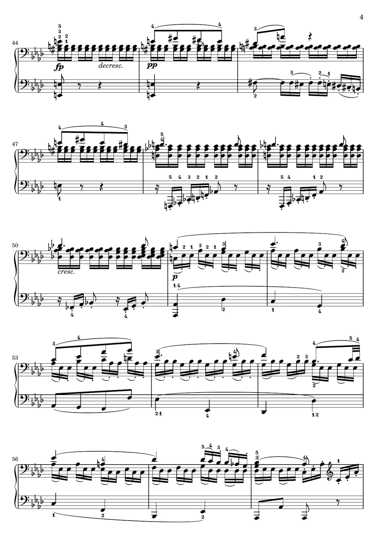 Sheet music page 4, Pathétique Sonata (2nd Movement) - Intermediate Version