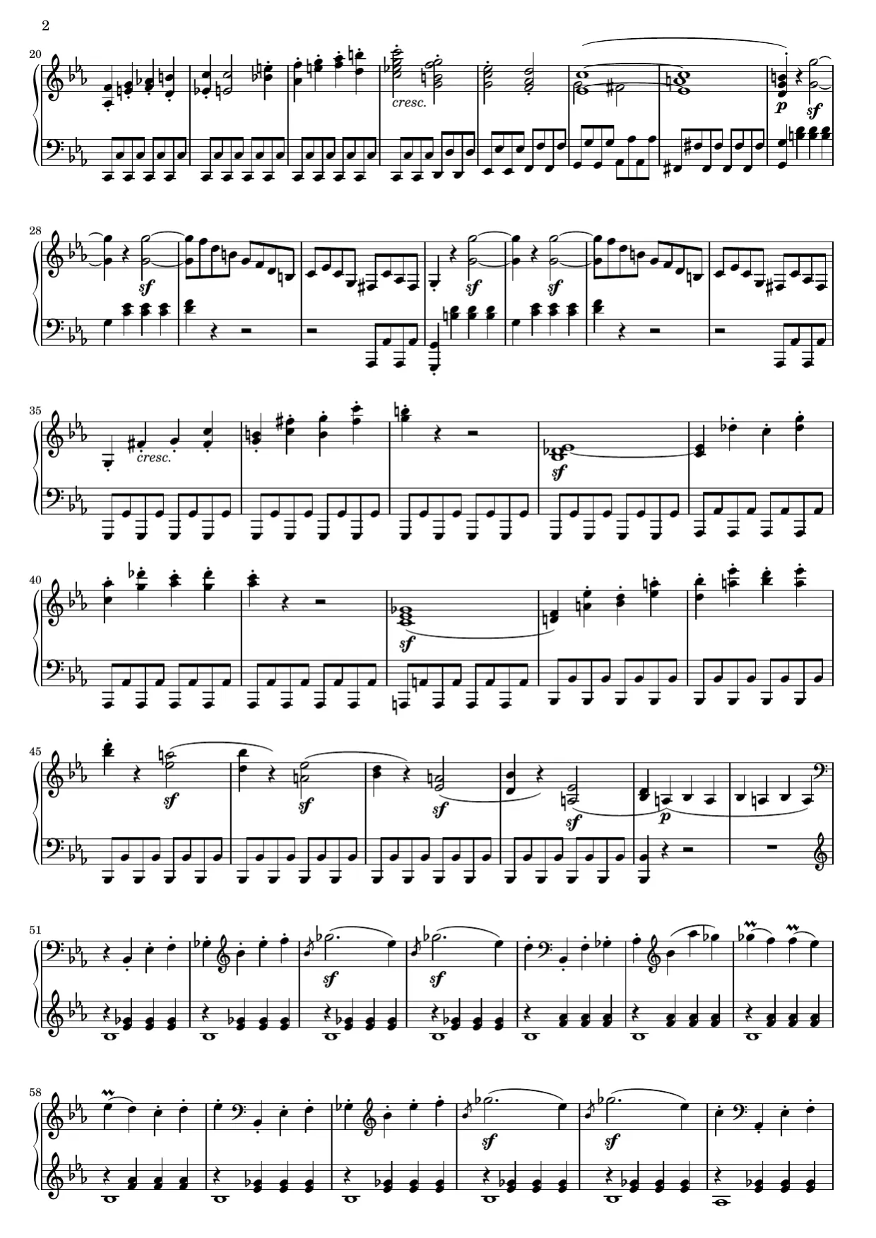 Sheet music page 2, Pathétique Sonata (1st Movement) - Advanced Version