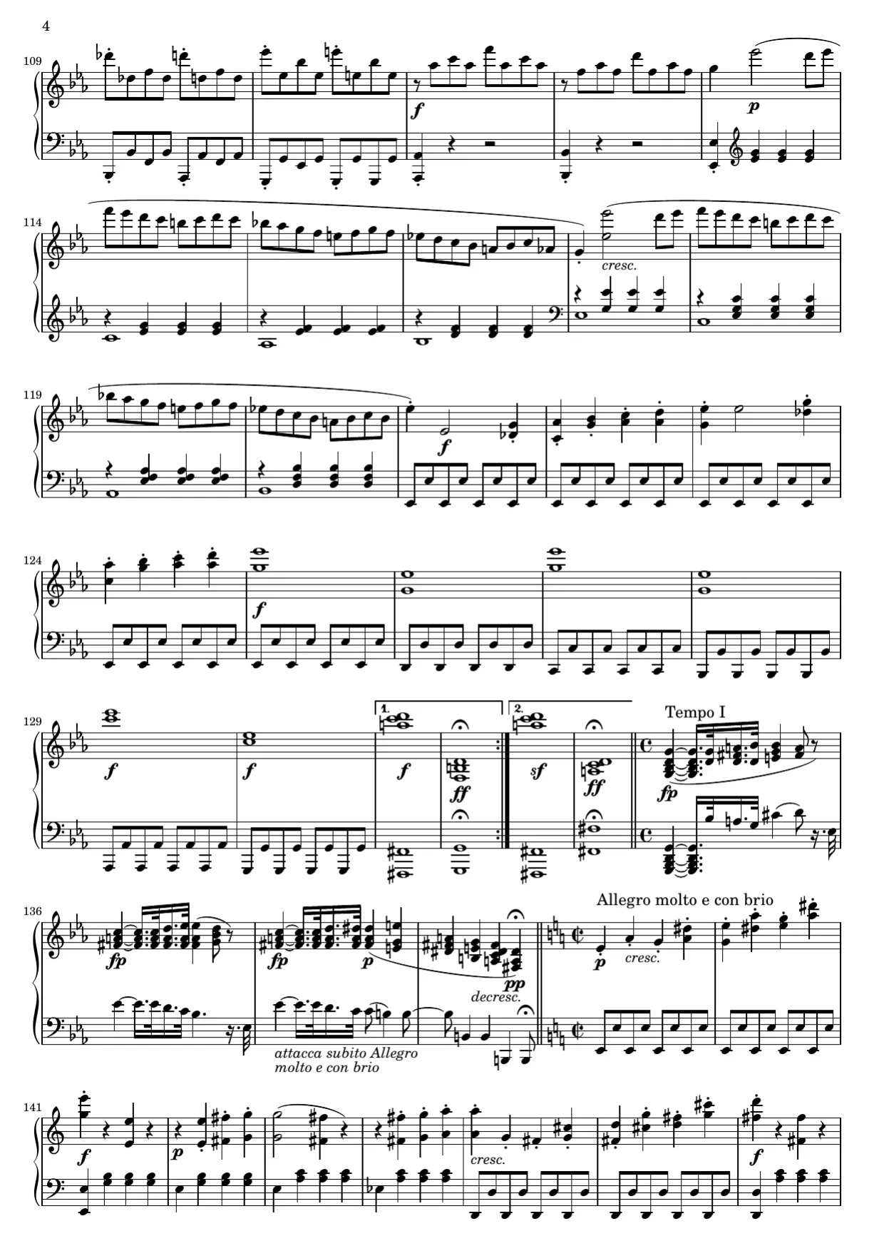 Sheet music page 4, Pathétique Sonata (1st Movement) - Advanced Version