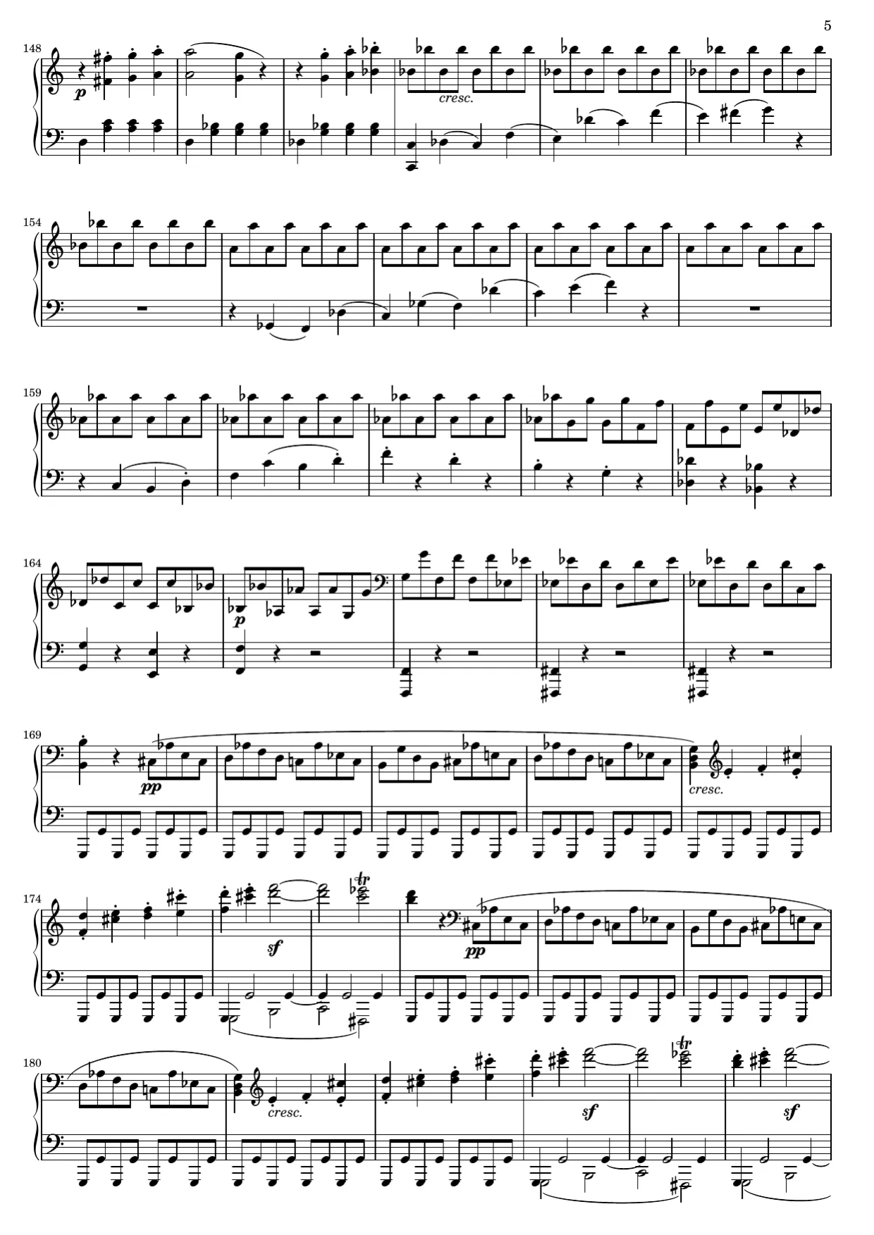 Sheet music page 5, Pathétique Sonata (1st Movement) - Advanced Version