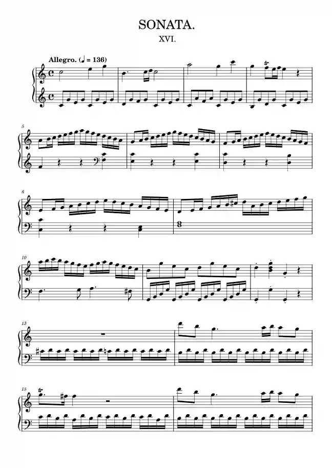 Sheet music page 1 Piano Sonata No. 16 in C Major, K.545 - Advanced Version