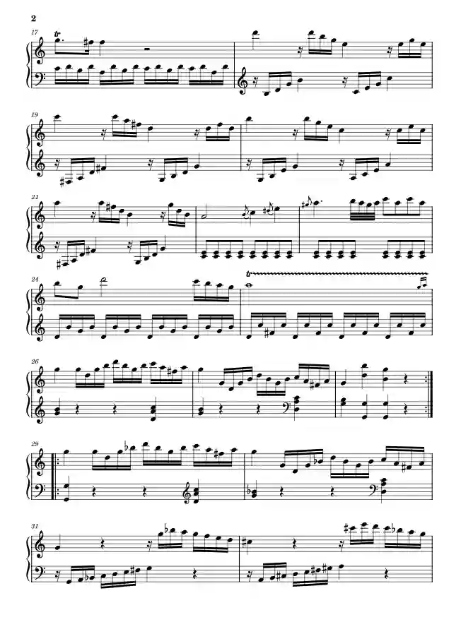 Sheet music page 2 Piano Sonata No. 16 in C Major, K.545 - Advanced Version