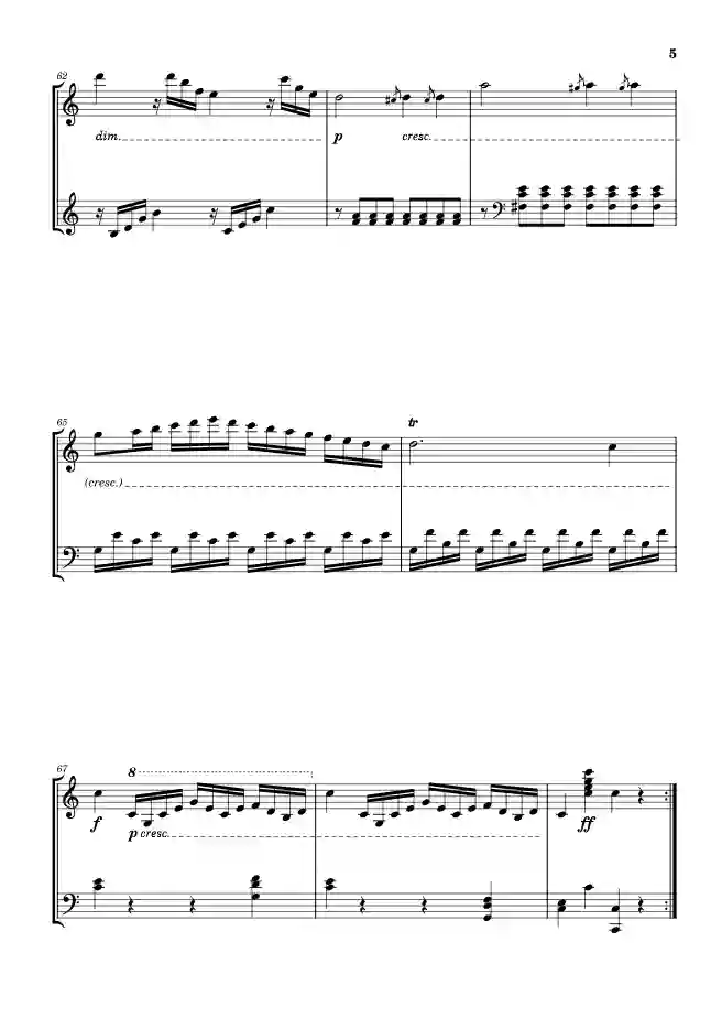 Sheet music page 5 Piano Sonata No. 16 in C Major, K.545 - Intermediate Version