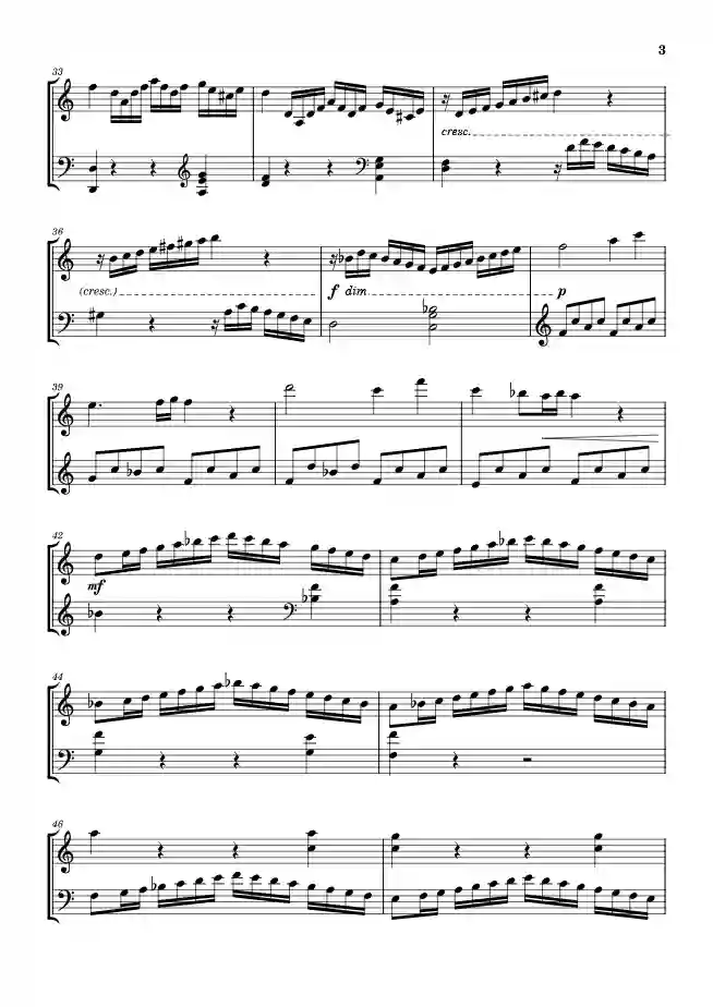 Sheet music page 3 Piano Sonata No. 16 in C Major, K.545 - Intermediate Version