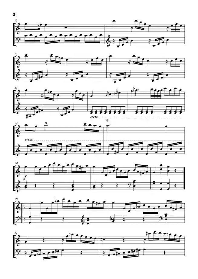 Sheet music page 2 Piano Sonata No. 16 in C Major, K.545 - Intermediate Version