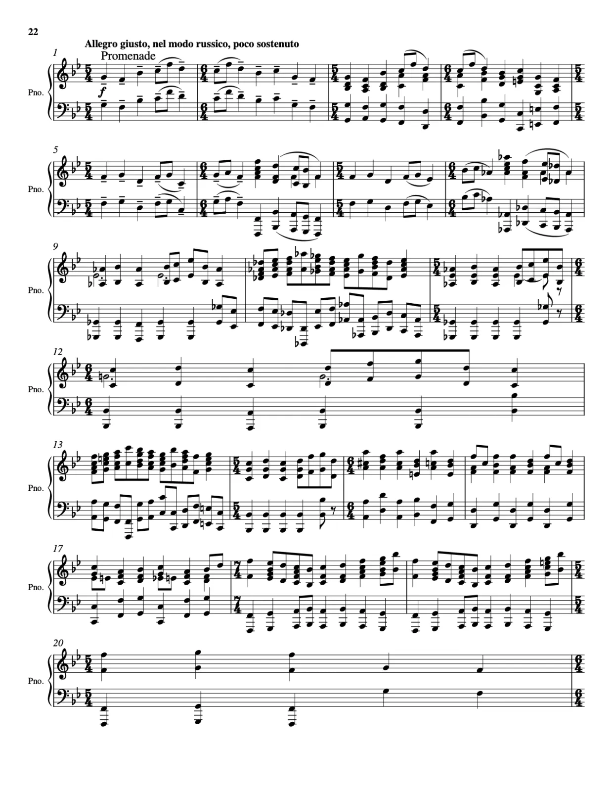 Sheet music page 22, Pictures at an Exhibition - Advanced Version