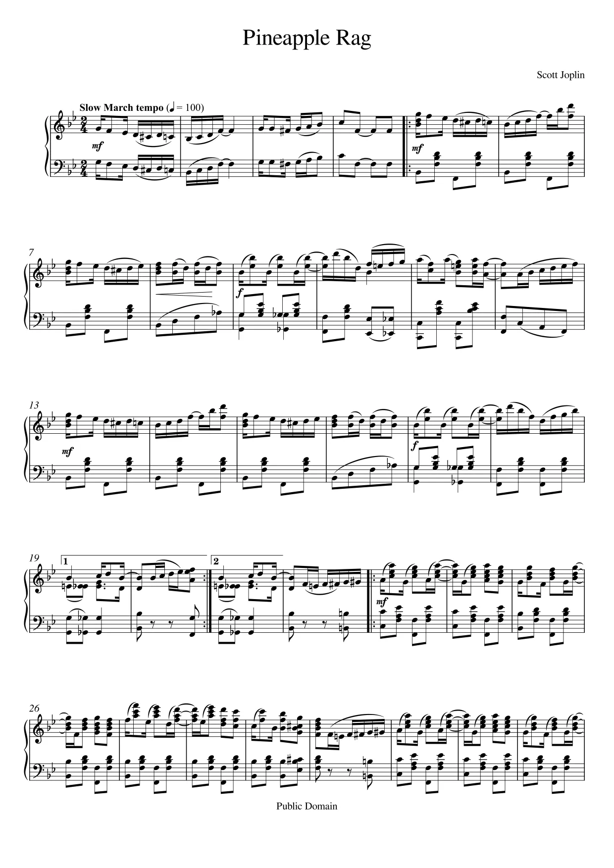 Sheet music page 1 Pineapple Rag - Advanced Version