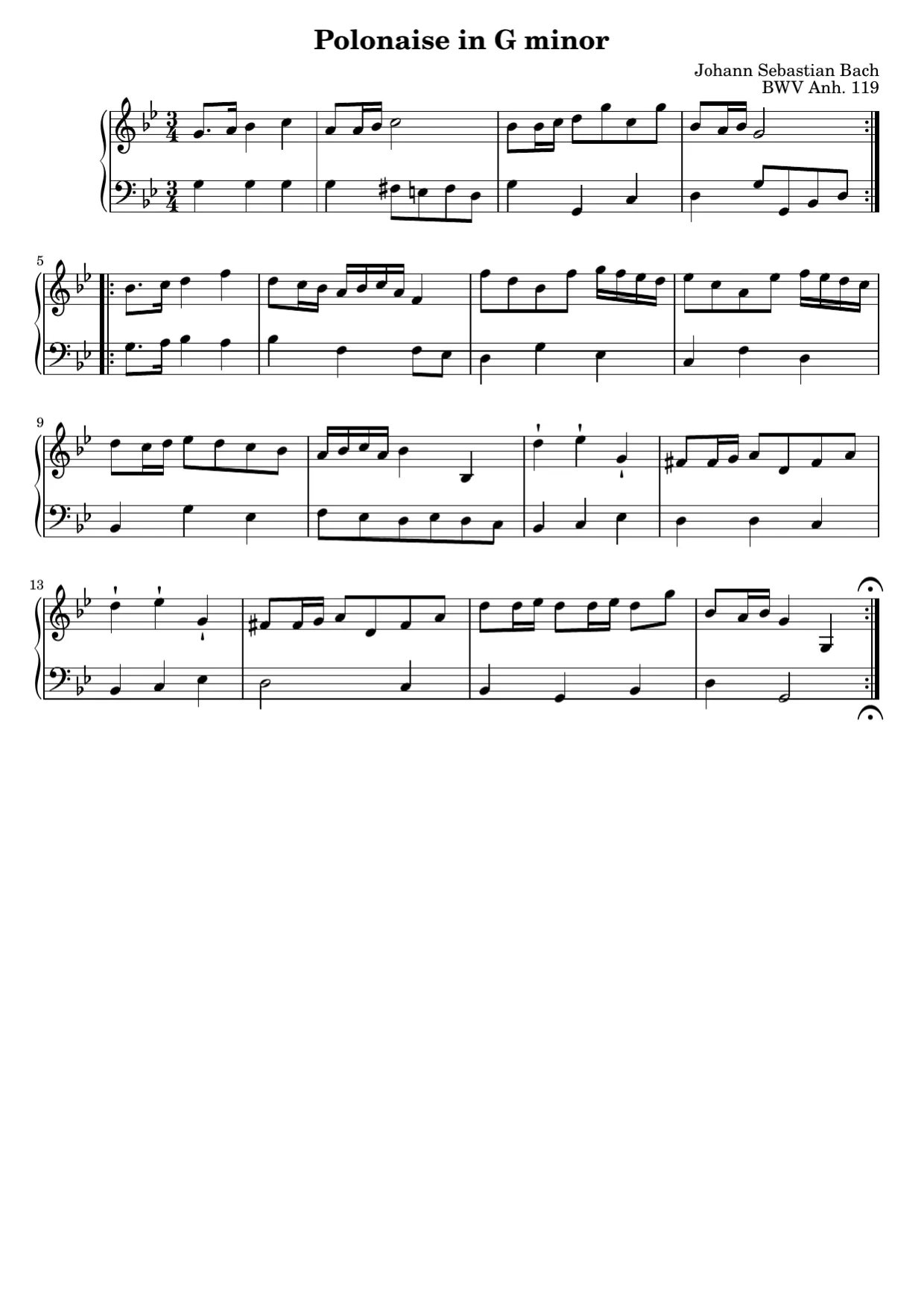 Sheet music page 1, Polonaise in G Minor (BWV Anh. 119) - Beginner Version