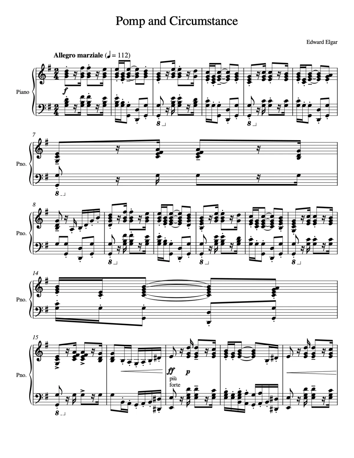 Sheet music page 1 Pomp and Circumstance - Advanced Version