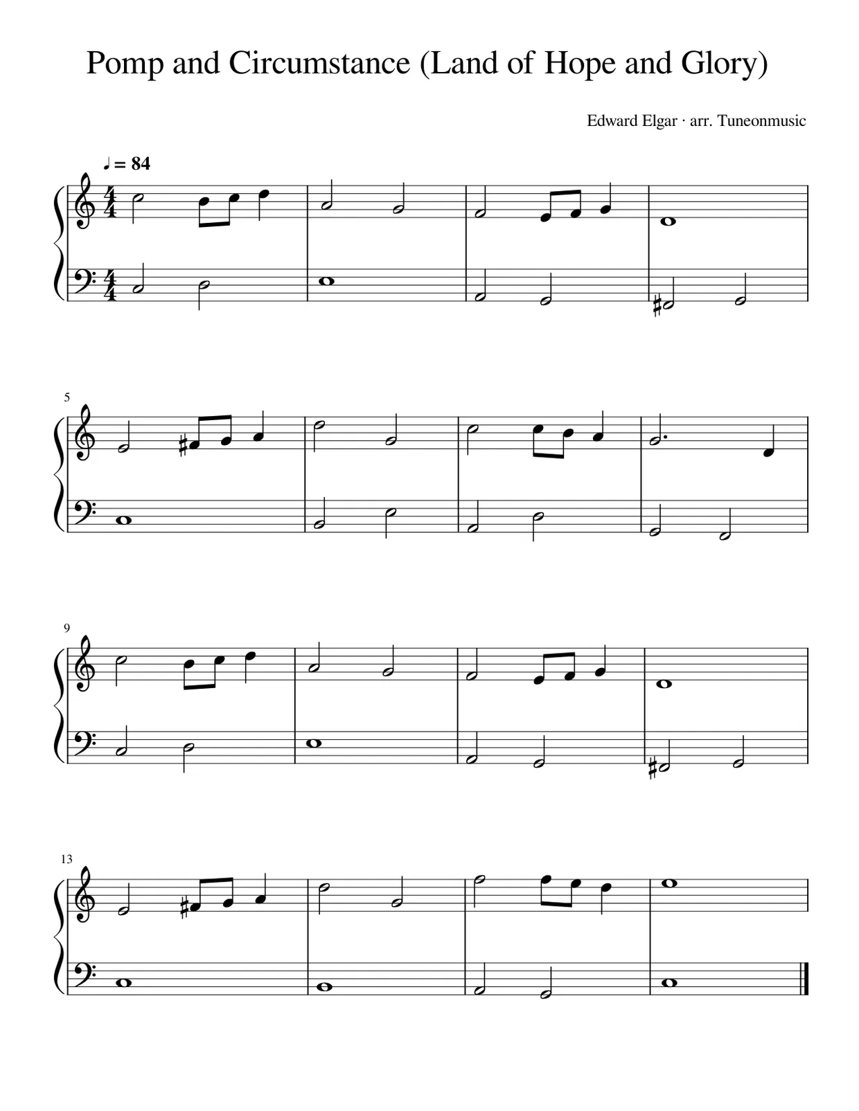 Sheet music page 1, Pomp and Circumstance - Beginner Version
