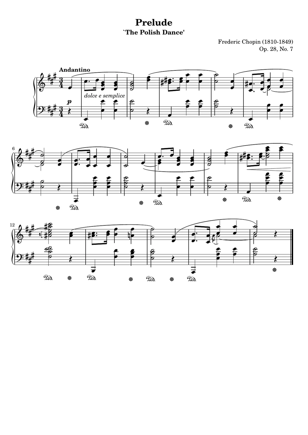 Sheet music page 1, Prelude in A Major (Op. 28 No. 7) - Intermediate Version
