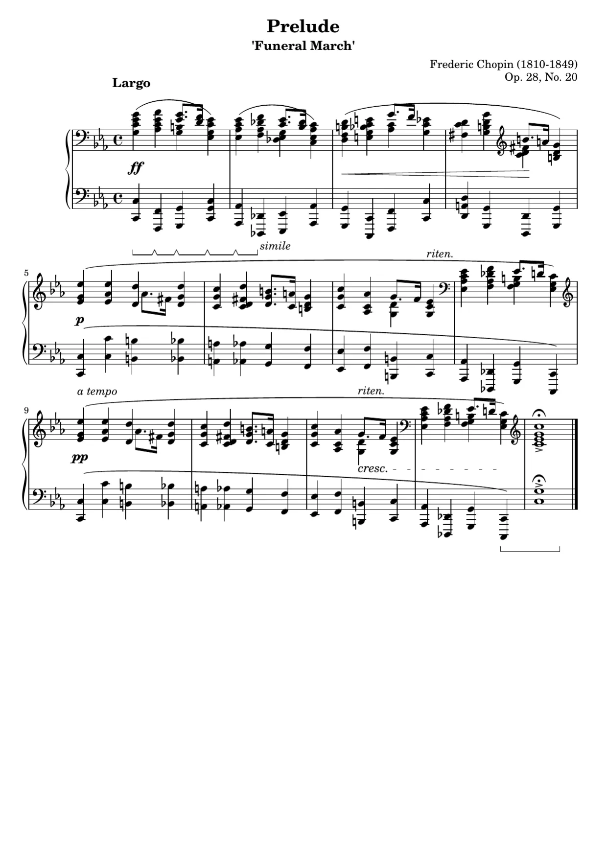 Sheet music page 1, Prelude in C Minor (Op. 28 No. 20) - Intermediate Version