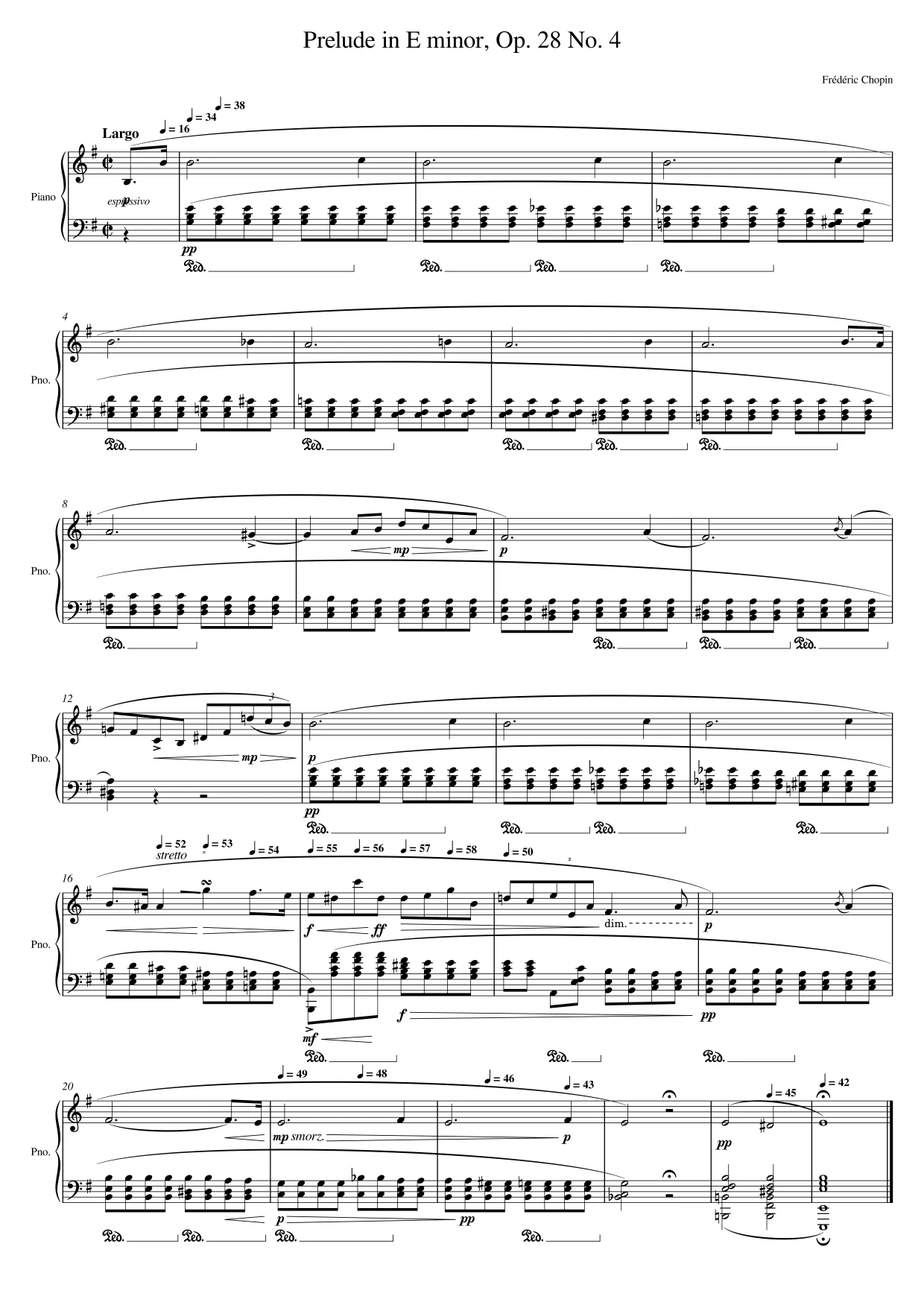 Sheet music page 1 Prelude in E minor, Op. 28 No. 4 - Intermediate Version