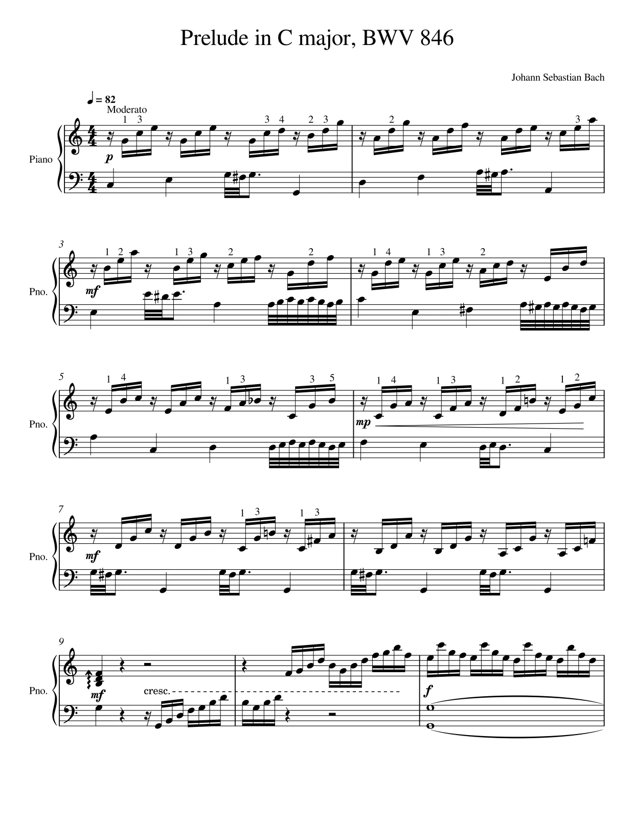 Sheet music page 1 Prelude in C major, BWV 846 - Advanced Version