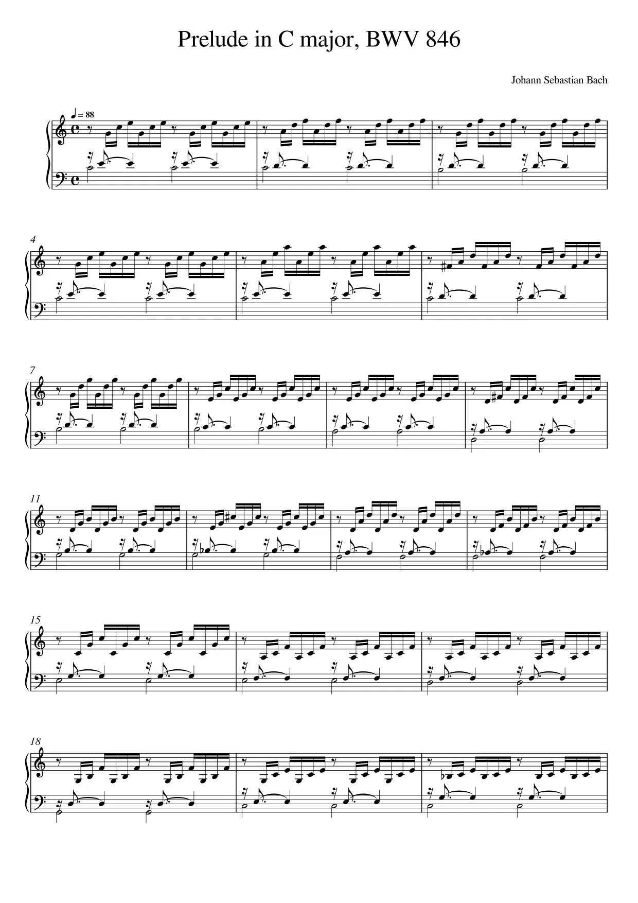 Sheet music page 1 Prelude in C major, BWV 846 - Intermediate Version