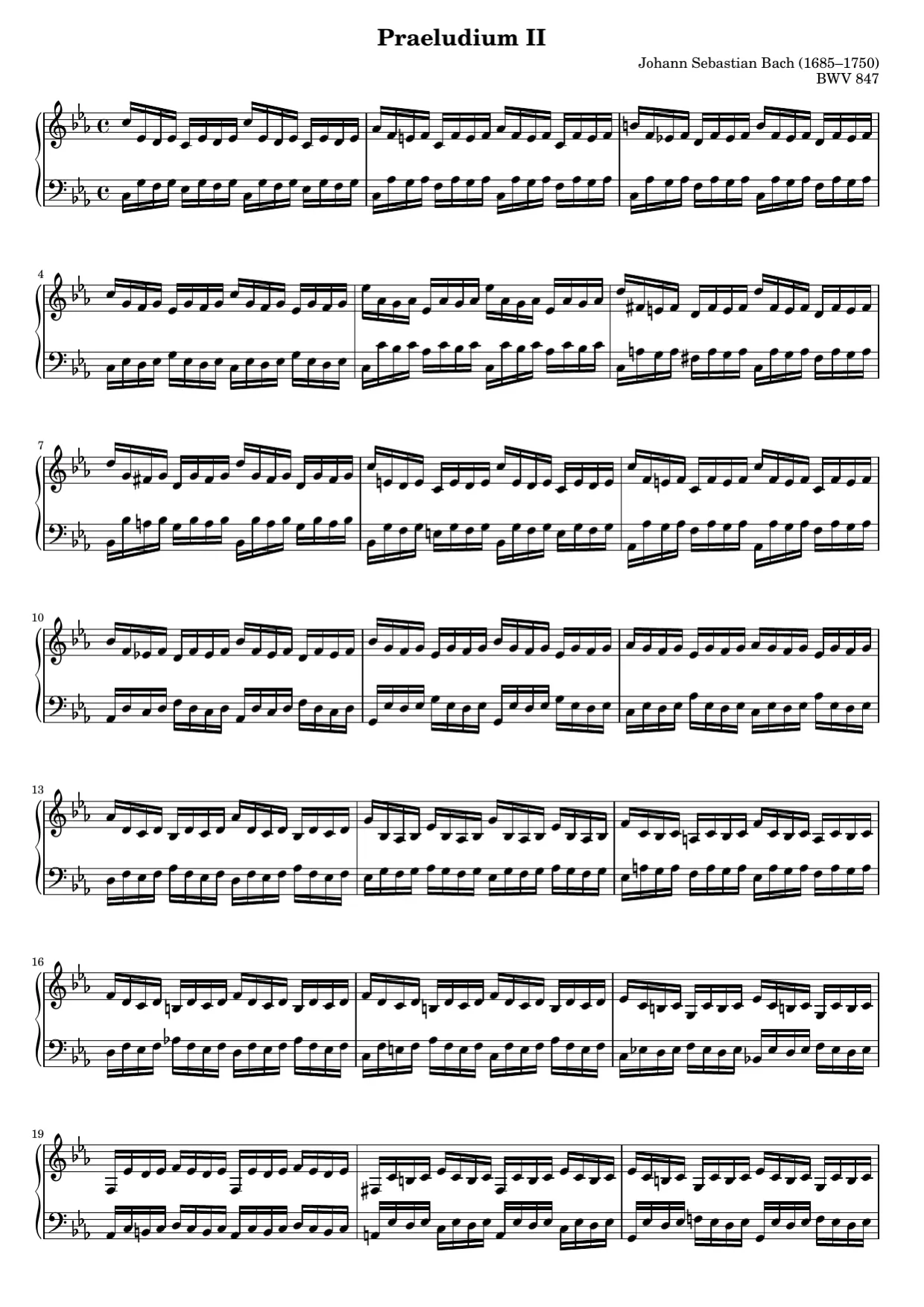 Sheet music page 1, Prelude in C Minor (BWV 847) - Advanced Version
