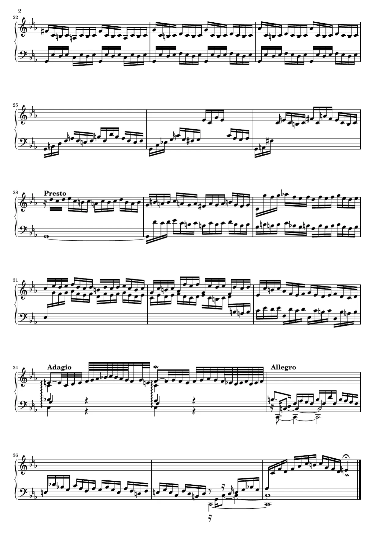 Sheet music page 2, Prelude in C Minor (BWV 847) - Advanced Version
