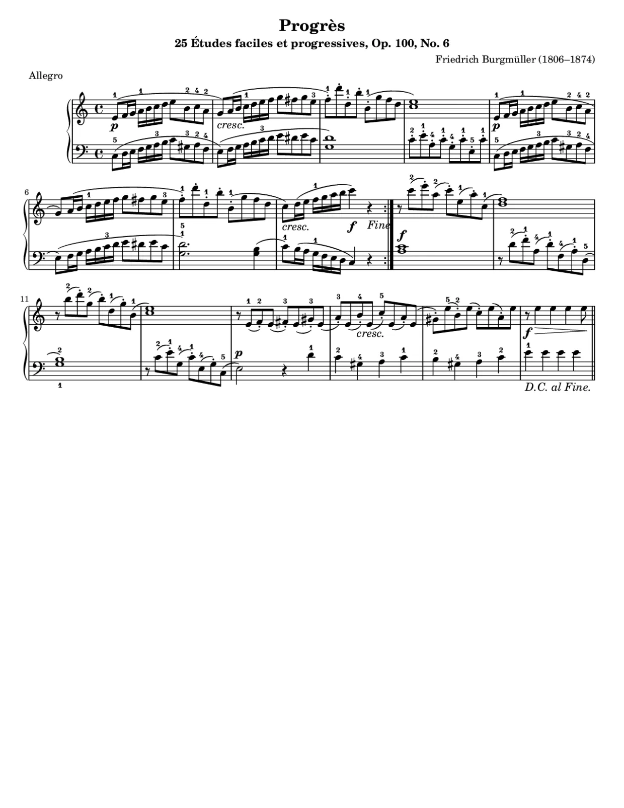 Sheet music page 1, Progrès (Burgmüller) - Intermediate Version